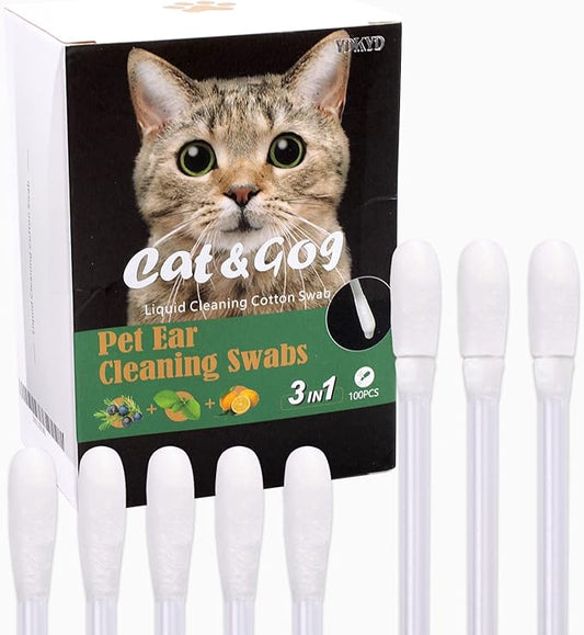 100 Pieces Cotton Buds for Dogs and Cats Pet Cotton Ear Buds Swabs Cotton Dog Ear Cleaning Cotton Swab