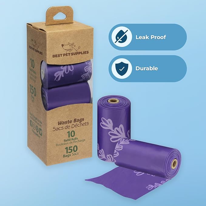 Best Pet Supplies Dog Poop Bags for Waste Refuse Cleanup Doggy Roll Replacements for Outdoor Puppy Walking and Travel Leak Proof and Tear Resistant Thick Plastic - Purple 150 Bags