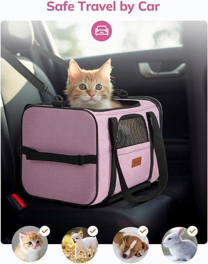 Morpilot Cat Carrier with Wheels Airline Approved, Pet Dog Carrier with Wheels for Small Dogs, Rolling Cat Carrier for Large Cats Puppy Stroller Detachable and Foldable Pet Travel Bag Pink