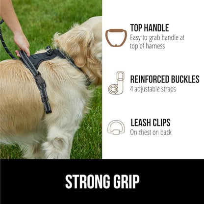 Gorilla Grip Comfortable Durable Dog Harness with Handle, Pet Leash Clips on Chest or Back for Walking, Padded Mesh Pets Vest, Adjustable Reflective Straps, Puppy Training, Black