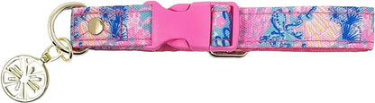 Lilly Pulitzer Adjustable Puppy Dog Collar, Cute Heavy Duty Canvas Collar with Snap Closure and Ring for Leash/Tag, Splendor in The Sand (M/L)
