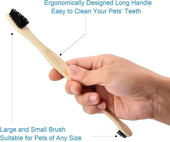 Dog Toothbrush,Pets Bamboo Tooth Brush Double-Sided Small & Large Head Toothbrushes for Dogs Cats,Biodegradable Eco-Friendly Teeth Cleaning Tool (6 Pack with Bag Holder)