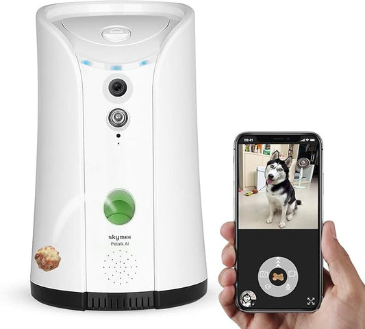 SKYMEE Dog Camera Treat Dispenser, WiFi Remote Pet Camera with Two-Way Audio and Night Vision, Compatible with Alexa