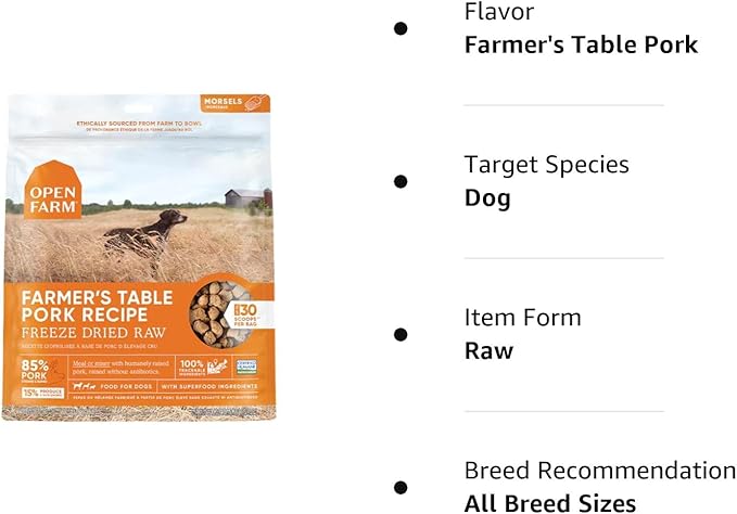 Open Farm Freeze Dried Raw Dog Food, Humanely Raised Meat Recipe with Non-GMO Superfoods and No Artificial Flavors or Preservatives (13.5 Ounce (Pack of 1), Farmer's Table Pork)