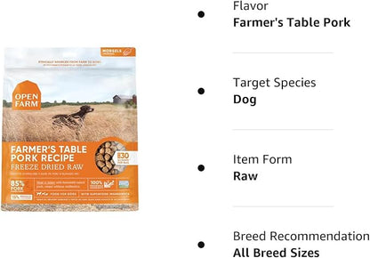 Open Farm Freeze Dried Raw Dog Food, Humanely Raised Meat Recipe with Non-GMO Superfoods and No Artificial Flavors or Preservatives, Farmer's Table Pork Freeze Dried - 22oz