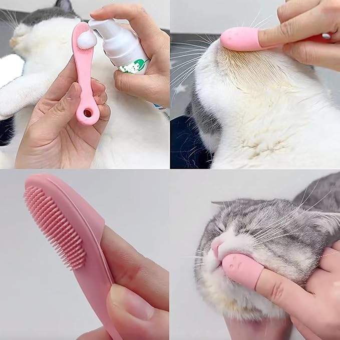 8PCS Cat & Dog Toothbrush Kit, 360 Degree Silicone Pet Toothbrush，Silicone Dog Finger Toothbrush，Double Head Toothbrush，Soft Cat Toothbrush Easily Clean Teeth Dirt