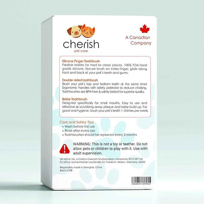Cherish Pet Care Dog Tooth Brushing Kit (3pcs) - Dog Finger Toothbrush, Double-Sided Toothbrush, Small Dog Toothbrush, Dog Teeth Cleaning, Puppy Tooth Brushing Kit, Small Dog Tooth Brushing Kit