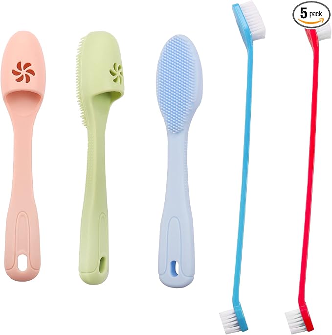 YAODHAOD Pet Toothbrush for Dogs, Dog Finger Toothbrush,Dental Hygiene Convenient Soft Toothbrush to Clean pet Teeth,Easy Teeth Cleaning & Dental Care Kit (5Pcs (Finger Toothbrush)