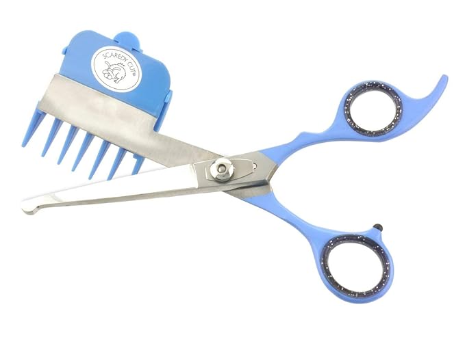 SCAREDY CUT Silent Pet Grooming Kit for Dogs, Cats and all Pet Grooming - A Quiet Alternative to Electric Clippers for Sensitive Pets (Right-Handed Blue)