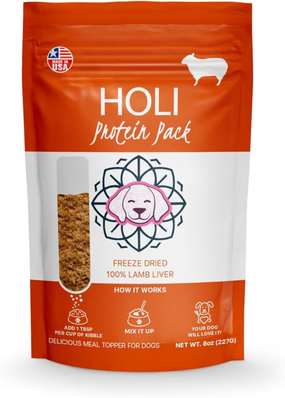 HOLI Lamb Liver Dog Food Topper - Single Ingredient, Human-Grade - Freeze Dried Dog Food Toppers and Flavor Enhancer for Picky Dogs – Grain Free – 100% All Natural - 8oz