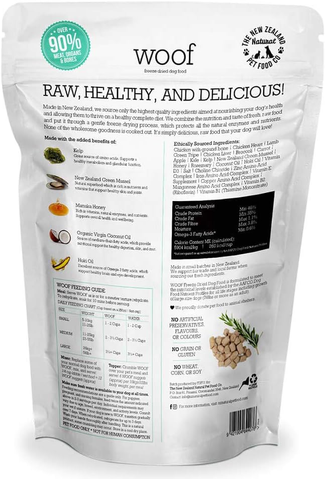 WOOF Chicken Freeze Dried Raw Dog Food, Mixer, or Topper, or Treat - High Protein, Natural, Limited Ingredient Recipe 2.2 LB