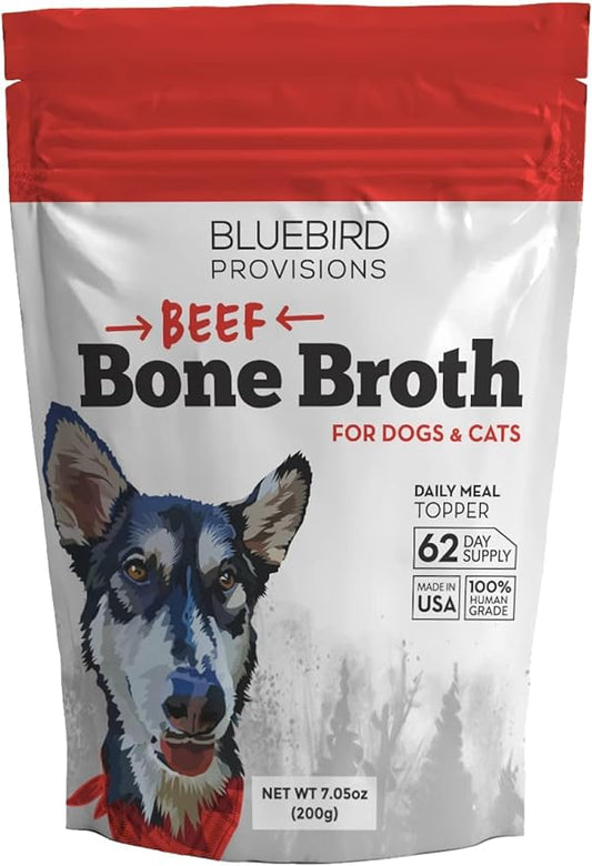 Bone Broth for Dogs - High Protein Bone Broth for Cats- Beef Bone Broth Powder for Dogs - Dehydrated Beef Cat Food Toppers - Dog Safe Bone Broth - Weight Gainer for Dogs - 7.1oz Pk