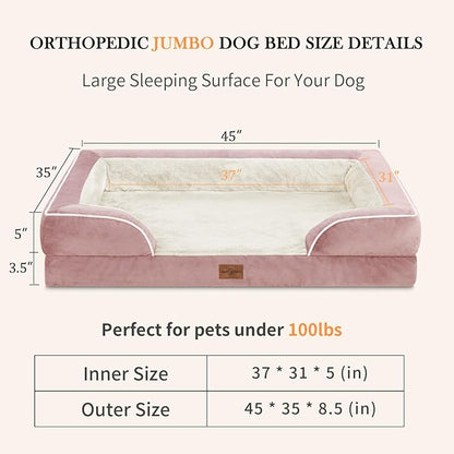 Jumbo Dog Bed, Waterproof Orthopedic Dog Bed, Jumbo Breed Dog Bed for Extra Large Dogs, PV Washable Dog Sofa Bed with Removable Cover & Non-Slip Bottom(Jumbo,Pink)