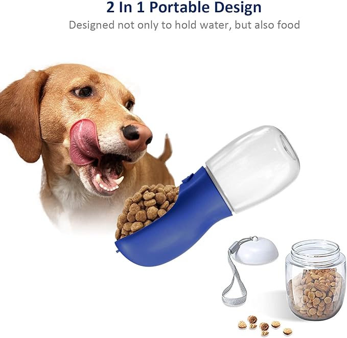 WePet Portable Dog Water Bottle with Food Container, 12 OZ + 6 OZ, Leak Proof Puppy Water Dispenser with Drinking Feeder for Pets Outdoor Walking, Hiking, Travel, Food Grade Plastic