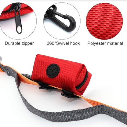 SLSON Pet Waste Bag Dispenser Zippered Pouch,Portable Dog Poop Bag Holder Leash Attachment Lightweight Fabric Bags (Red)