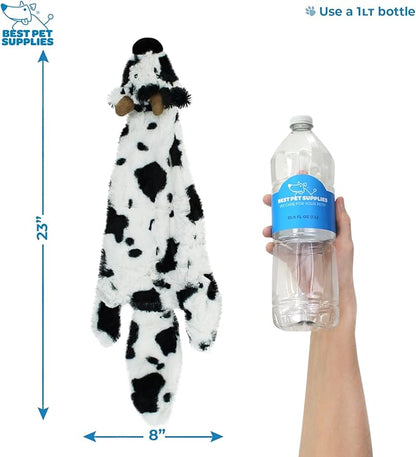 Best Pet Supplies Stuffing Free Squeaky Dog Toys for Small Dogs, Medium Dogs, and Large Dogs, Durable, Best Dog Chew Toy for Teething Puppy, Indoor Play, Holds Plastic Bottle - Cow, Large