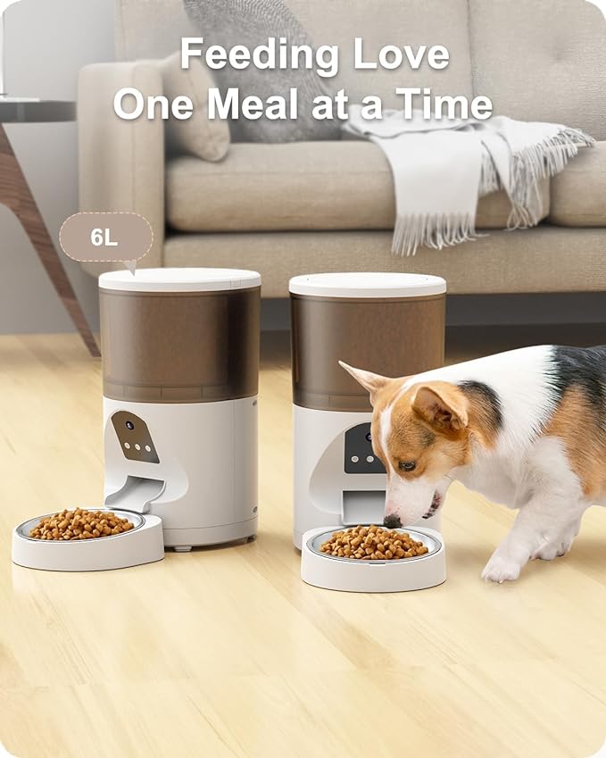 Smart Automatic Cat Feeder, WiFi Pet Feeder with APP Control for Remote Feeding,Detachable for Easy Clean, Automatic Cat Food Dispenser, Meals Per Day for Large Dog (6L/25Cup)