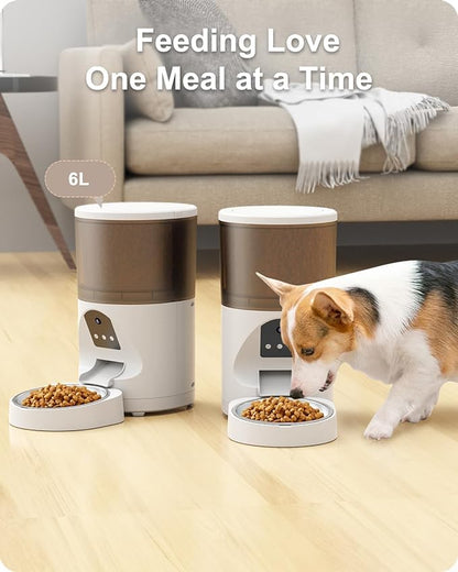Smart Automatic Cat Feeder, WiFi Pet Feeder with APP Control for Remote Feeding,Detachable for Easy Clean, Automatic Cat Food Dispenser, Meals Per Day for Large Dog (6L/25Cup)