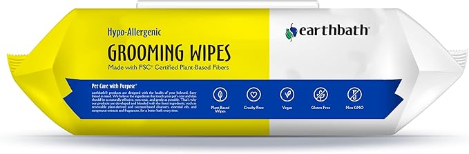 earthbath, Hypo-Allergenic Grooming Wipes - Fragrance Free Dog Wipes for Paws and Butt, Best Pet Wipes for Dogs with Sensitive Skin, Made in USA, Cruelty-Free Dog Cleaning Wipes - 100 Count (6 Pack)