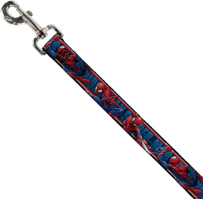 Buckle-Down Dog Leash Spider Man 3 Action Poses Bricks Stripe Blues Red White Available in Different Lengths and Widths for Small Medium Large Dogs and Cats, Multicolor, DL-WSPD065