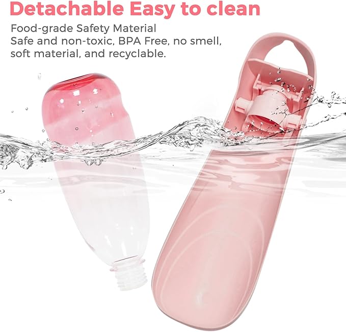 19oz Dog Water Bottle, Collapsible Dog Travel Water Bottle, Portable Dog Water Dispenser with Foldable Drinking Cup Bowl for Walking, Hiking, Lightweight, Leak-Proof, BPA Free, Pink