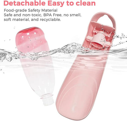 19oz Dog Water Bottle, Collapsible Dog Travel Water Bottle, Portable Dog Water Dispenser with Foldable Drinking Cup Bowl for Walking, Hiking, Lightweight, Leak-Proof, BPA Free, Pink