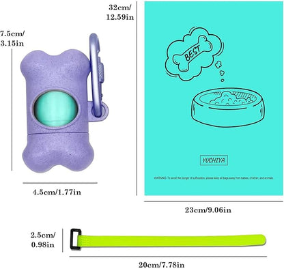 Dog Poop Bags Holder Dispenser with Leak-Proof Scented Doggy Waste Bags and Carabiner Plus Hook and Loop Fastener Never Loose on Leash Lead Again (Purple, 1 Holder 195 Bags)