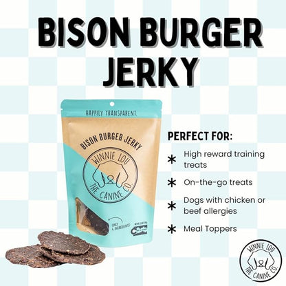 Winnie Lou Organic Dog Treats, Bison Burger Jerky Human Grade Dog Treats for All Sized Breeds, All Natural Dog Treats with No-Added Sugar, Glycerin & Preservatives, Made in USA, 2.5 Oz (71g), 2 Pack