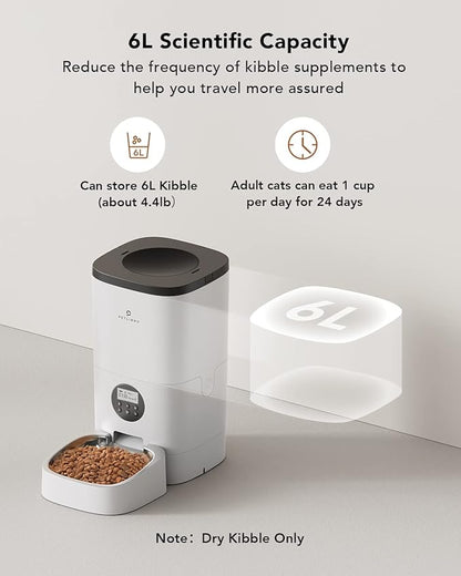 PETLIBRO Automatic Dog Feeder, 6L Dog Food Dispenser with Timer Interactive Voice Recorder, Auto Dog Feeder with Desiccant Bag 1-4 Meals Dry Food, White Opaque
