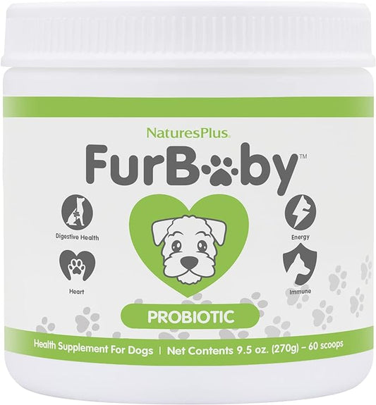 NaturesPlus FurBaby Probiotic for Dogs - 9.5 oz - Supports Digestive, Heart, Liver & Immune Health - 60 Servings