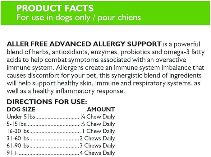 Only Natural Pet AllerFree Advanced Allergy Support for Dogs, Naturally Supports The Immune System, Respiratory System and Skin & Coat - 60 Count