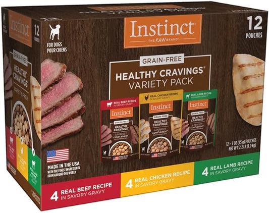 Instinct Healthy Cravings Grain Free Recipe Variety Pack Natural Wet Dog Food Topper by Nature's Variety, 3 Ounce (Pack of 12)