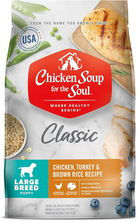 Chicken Soup For The Soul Pet Food Classic Dry Large Breed Puppy Food, Chicken, Turkey & Brown Rice Recipe, 28 Pound Bag | Soy Free, Corn Free, Wheat Free, Dry Dog Food Made with Real Ingredients