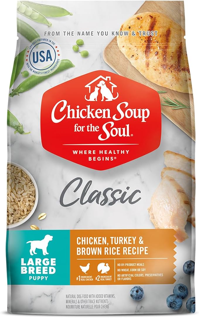 Chicken Soup For The Soul Pet Food Classic Dry Large Breed Puppy Food, Chicken, Turkey & Brown Rice Recipe, 13.5 Pound Bag | Soy Free, Corn Free, Wheat Free, Dry Dog Food Made with Real Ingredients