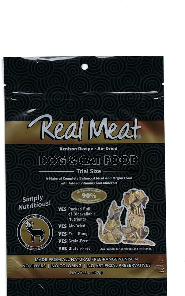 Real Meat Air Dried Cat Food & Dog Food w/Real Venison - 5oz of USA-Crafted Grain-Free Dry Dog & Cat Food Sourced from Free-Range, Grass-Fed Venison - All Natural, High Protein Pet Food