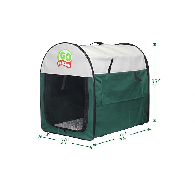 Go Pet Club 42" Rounded Top Soft Collapsible Dog Crate, Portable Pet Carrier, Thick Padded Pet Travel Crate for Indoor & Outdoor, Soft Sided Pet Foldable Kennel Cage with Durable Mesh Windows, Green