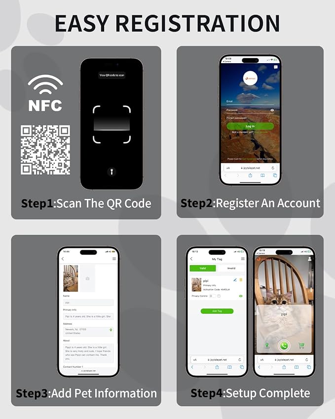 Joytale [ NO APP Required ] Silent Silicone QR Code Dog Tag, Slide On Dog Tags for 1.2-1.6Inch Wide Collars or Vest, NFC Pet Online Profile, Scan QR to Send Location Alert Email, Black, L
