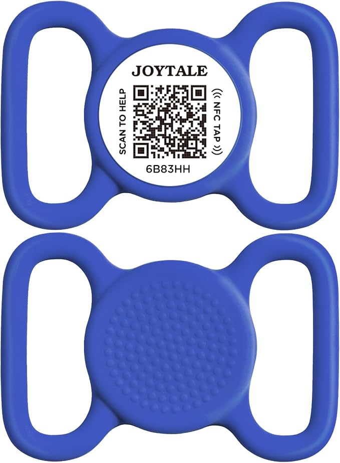 Joytale [ NO APP Required ] Silent Silicone QR Code Dog Tag, Slide On Dog Tags for 1.2-1.6Inch Collars or Vest, NFC Pet Online Profile, Scan QR to Send Location Alert Email, Navy Blue, L