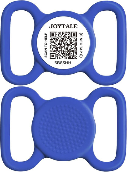 Joytale [ NO APP Required ] Silent Silicone QR Code Dog Tag, Slide On Dog Tags for 1.2-1.6Inch Collars or Vest, NFC Pet Online Profile, Scan QR to Send Location Alert Email, Navy Blue, L