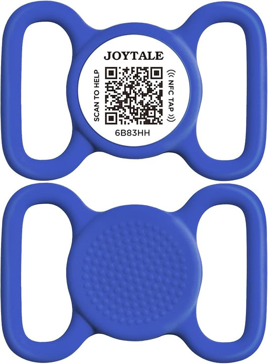 Joytale [ NO APP Required ] Silent Silicone QR Code Dog Tag, Slide On Dog Tags for 1.2-1.6Inch Collars or Vest, NFC Pet Online Profile, Scan QR to Send Location Alert Email, Navy Blue, L