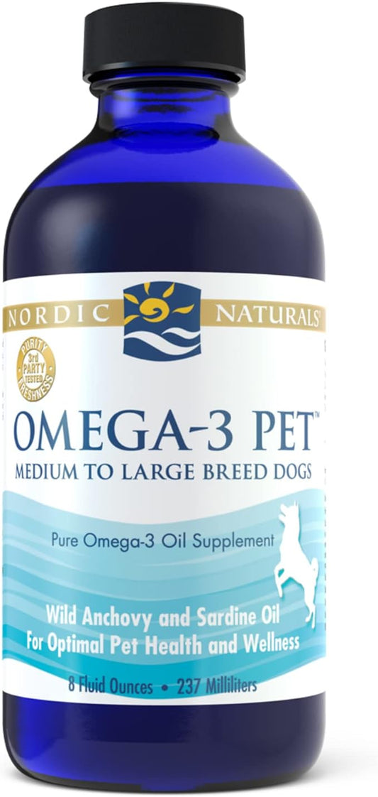 Nordic Naturals Omega-3 Pet, Unflavored - 8 oz - 1518 mg Omega-3 Per Teaspoon - Fish Oil for Medium to Large Dogs with EPA & DHA - Promotes Heart, Skin, Coat, Joint, & Immune Health