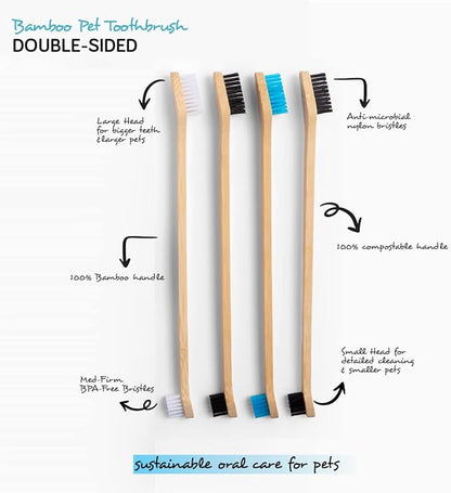 Mighty Mutt Bamboo Pet Toothbrush – Double-Sided Dog Toothbrush | Easy to Use for Dog Teeth Cleaning | Pet Friendly | Soft, Gentle Dog Tooth Brush for Any Size Breed – 4 Pack