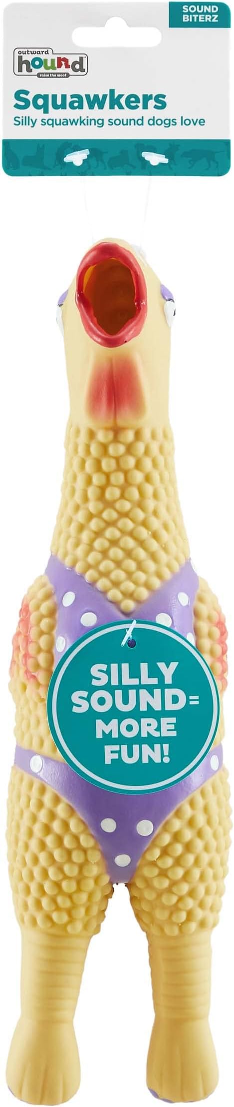 Outward Hound Squawkers Henrietta Latex Rubber Chicken Interactive Dog Toy, Large