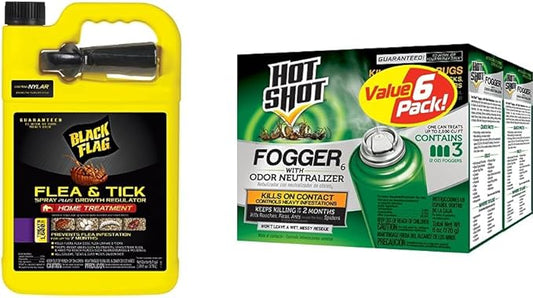 Black Flag 11093 B00PVN1ST8 Extreme Flea Killer Plus Growth Regulator RTU for Insects, 1-gal & Hot Shot Fogger with Odor Neutralizer, Kills Roaches, Ants, Spiders & Fleas