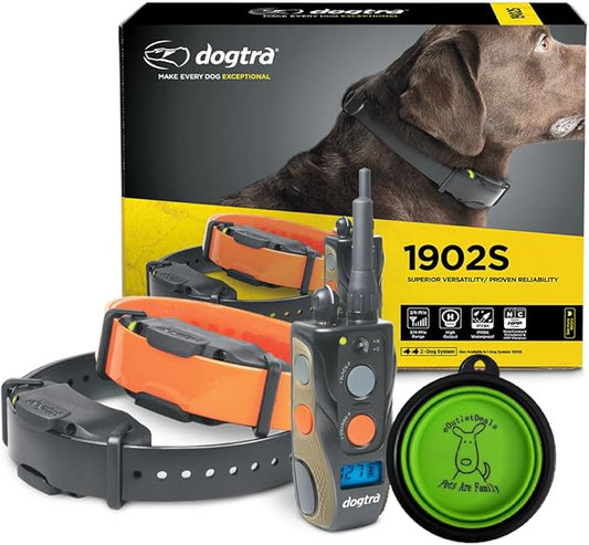 Dogtra 1902S E Collar - 2 Dog, 3/4 Mile Remote Trainer with LCD Screen - Fully Waterproof Collar - includes eOutletDeals Collapsible Pet Travel Bowl