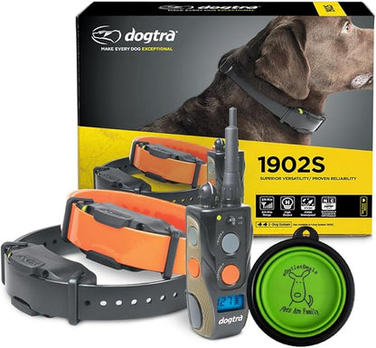 Dogtra 1902S E Collar - 2 Dog, 3/4 Mile Remote Trainer with LCD Screen - Fully Waterproof Collar - includes eOutletDeals Collapsible Pet Travel Bowl