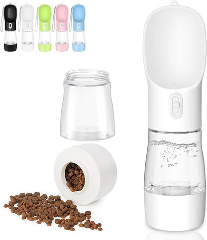 Outdoor Dog Water Bottle Dispenser - Leak Proof Water Bottle for dogs On The Go with Food Container Multifunctional Travel Dog Water Bottle（White）