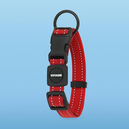 Voyager Reflective Dog Leash Collar Set with Neoprene Handle Supports Small, Medium, and Large Breed Puppies, Cute and Heavy Duty for Walking, Running, and Training - Red, S