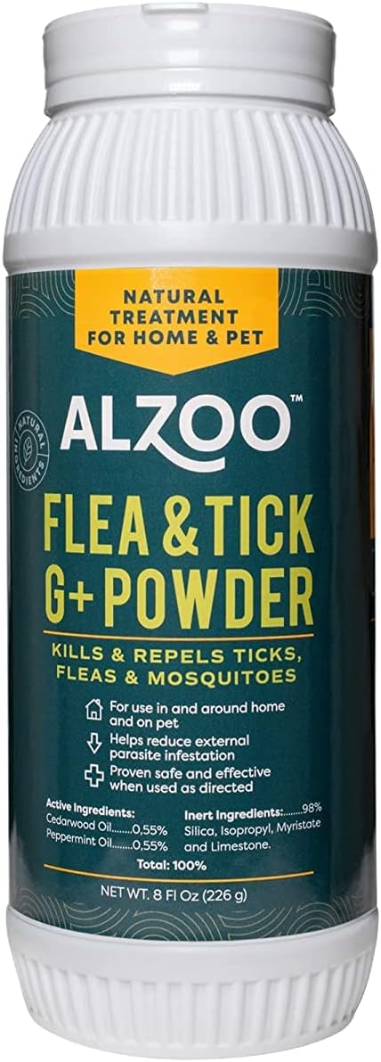 Flea and Tick G + Powder, Helps Eliminate & Repels Ticks, Fleas & Mosquitos, for in and Around Home Use, 100% Plant-Based Active Ingredients, 8 Oz.