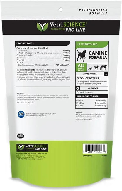 VETRISCIENCE Pro UT Strength Pro Urinary Tract Support for Dogs, 60 Chews